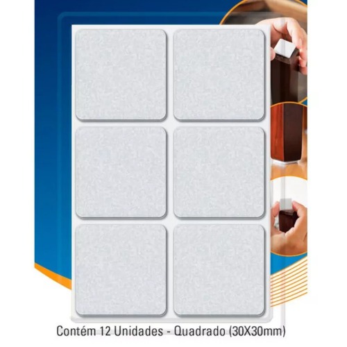 Feltro protetor adesivo quadrado 22 mm branco com 16 unidades Feltro protetor adesivo quadrado 22 mm branco com 16 unidades
