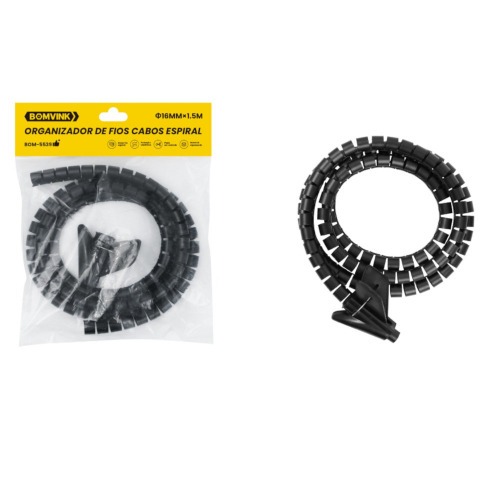 Organizador de Cabos 1,5 m 16 mm preto - BOM-5539