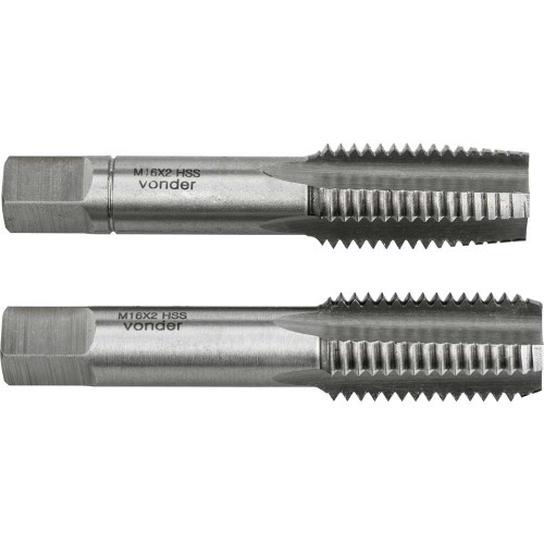 Jogo de macho manual de aço rápido 16 x 2 mm MA 2 peças Jogo de macho manual de aço rápido 16 x 2 mm MA 2 peças