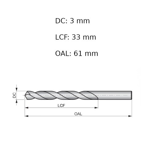Broca de a�o r�pido para metal 3,0 mm DIN 338 - A1143.0B