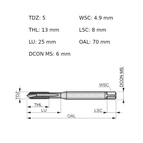 Macho m�quina a�o r�pido ponta helicoidal M5 x 0,8 mm DIN 371 - EP00M5