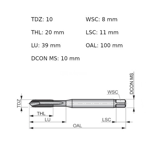 Macho m�quina a�o r�pido ponta helicoidal M10 x 1,5 mm DIN 371 - EP00M10