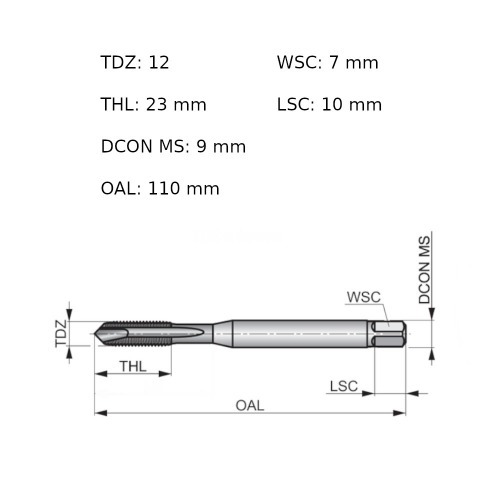 Macho m�quina a�o r�pido ponta helicoidal M12 x 1,75 mm DIN 371 - EP00M12