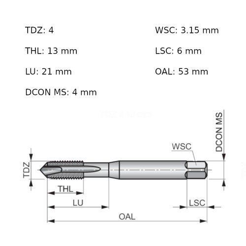 Macho m�quina a�o r�pido ponta helicoidal M4 x 0,7 mm - E556M4