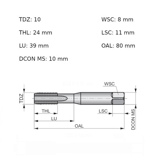 Jogo de macho manual aço rápido M10 x 1,50 mm com 3 peças - E559M10NO8 Jogo de macho manual aço rápido M10 x 1,50 mm com 3 peças - E559M10NO8