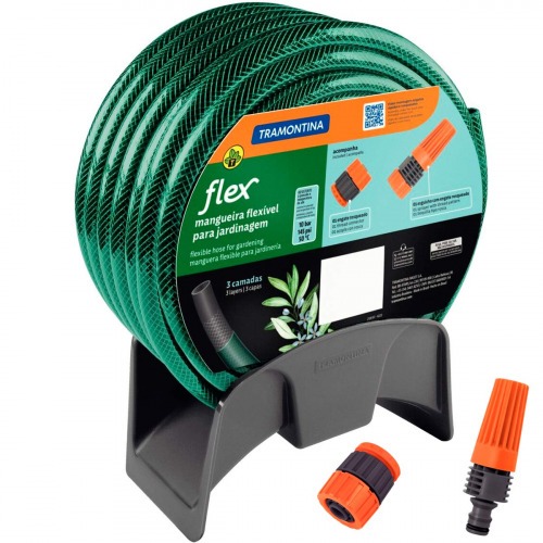 Mangueira para jardim 25 m com engates e suporte verde - 79322250