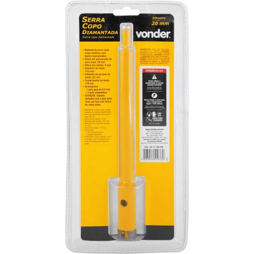 Serra copo diamantada 20 mm com haste de 3/8