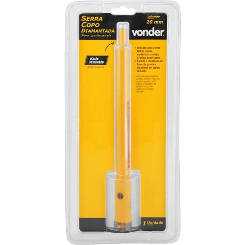 Serra copo diamantada 20 mm com haste de 3/8