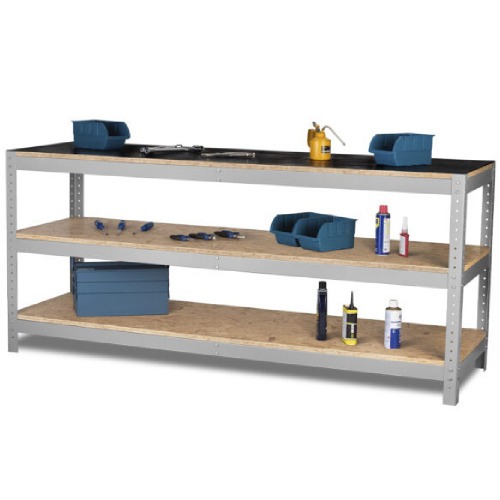 Bancada desmont�vel com 2 prateleiras e tampo em madeira osb - BM-R