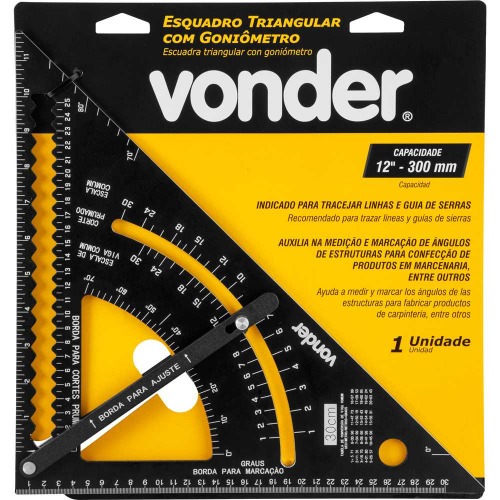 Esquadro triângular de alumínio 300 mm com goniômetro Esquadro triângular de alumínio 300 mm com goniômetro
