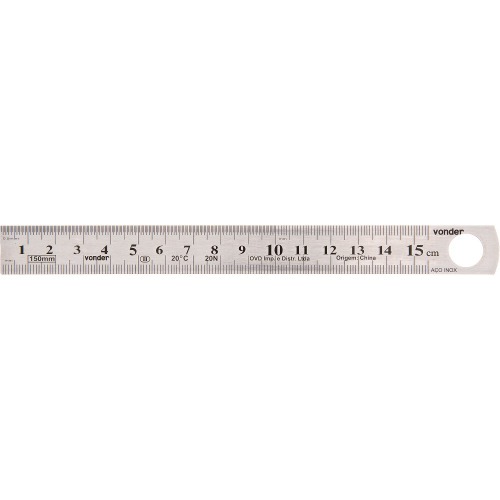 Escala métrica em aço inoxidável 150 mm Escala métrica em aço inoxidável 150 mm