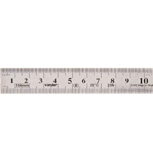 Escala métrica em aço inoxidável 150 mm Escala métrica em aço inoxidável 150 mm