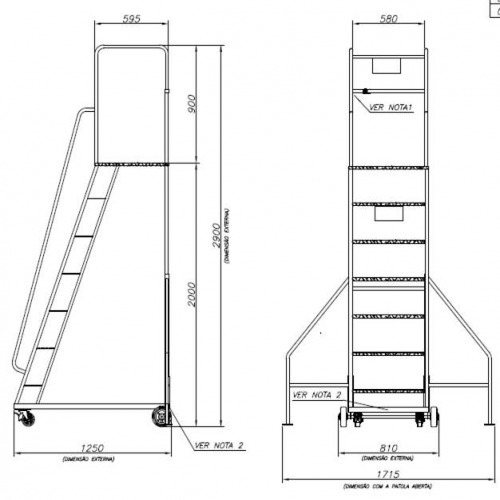 Escada plataforma de ferro 2,0 m 6 degraus + patamar - 58-A Escada plataforma de ferro 2,0 m 6 degraus + patamar - 58-A