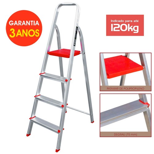 Escada de alumínio 4 degraus residencial - ESC0063 Escada de alumínio 4 degraus residencial - ESC0063