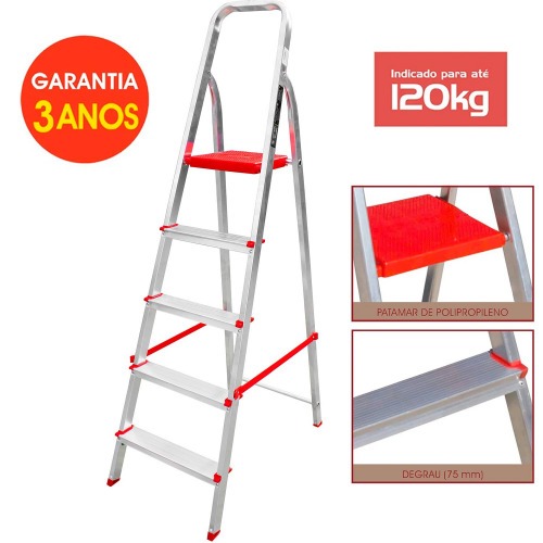 Escada de alumínio 5 degraus residencial - ESC0064 Escada de alumínio 5 degraus residencial - ESC0064