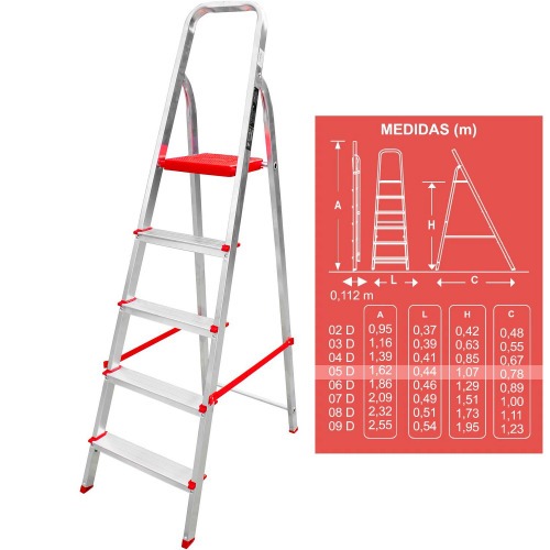 Escada de alumínio 5 degraus residencial - ESC0064 Escada de alumínio 5 degraus residencial - ESC0064