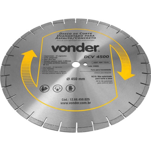 Disco diamantado segmentado 450 mm para concreto e asfalto - DCV 4500