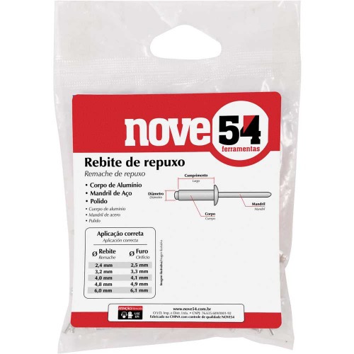 Rebite de repuxo 2,4 x 10 mm com 100 pe�as