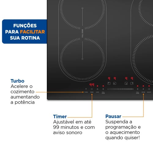 Cooktop de indu��o 4 bocas 7000W display digital touch - CTI-03  220V