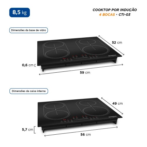 Cooktop de indu��o 4 bocas 7000W display digital touch - CTI-03  220V