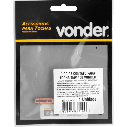 Bico de contato 0,9 x 30 mm para  tocha TMV 300/400 