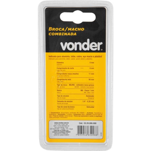 Broca/macho combinado M6 x 1 mm