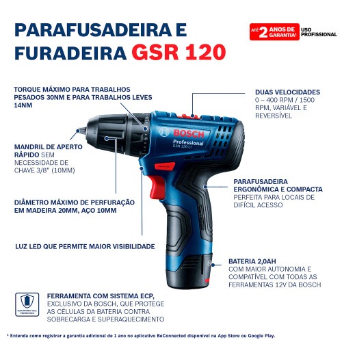 Furadeira Parafusadeira a bateria 3/8
