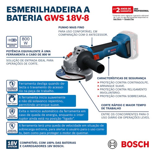 Esmerilhadeira angular a bateria 4.1/2