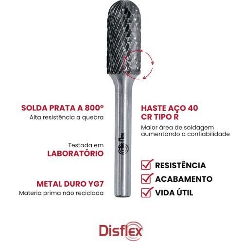 Lima rotativa endurecida cil�ndrica redonda 6 x 16 mm haste 6 mm - 23.221