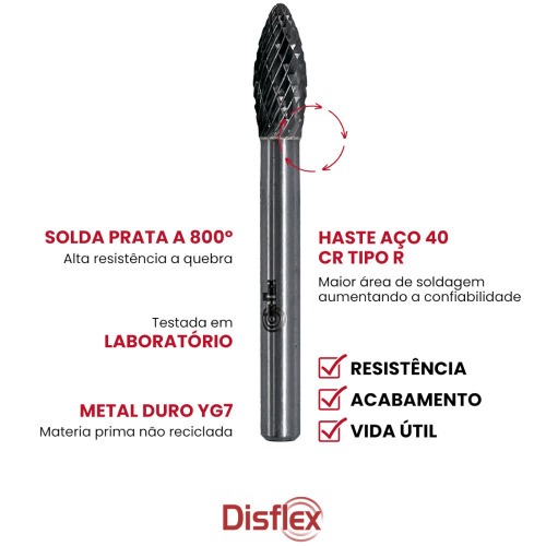 Lima rotativa endurecida em chama 8 x 20 mm haste 6 mm - 23.214