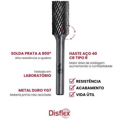 Lima rotativa endurecida cil�ndrica 6 x 20 mm haste 6 mm - 23.219
