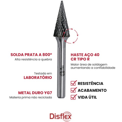 Lima rotativa endurecida c�nica reta 6 x 18 mm haste 6 mm - 23.209