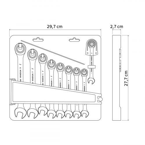 Jogo de chave combinada com catraca 8 a 19 mm 9 pe�as