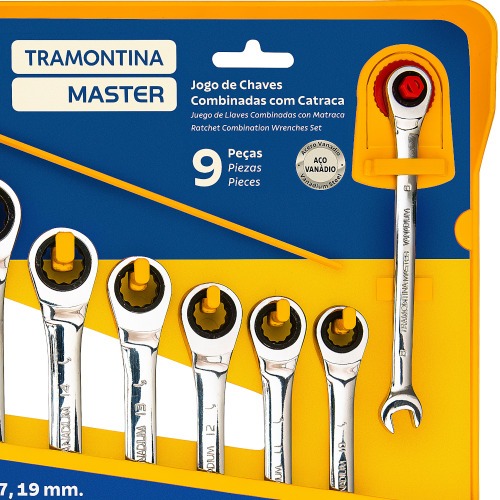 Jogo de chave combinada com catraca 8 a 19 mm 9 pe�as
