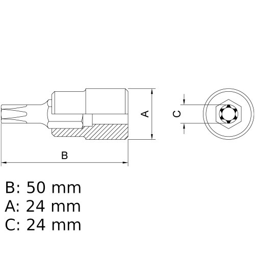 Soquete com ponta hexalobular T-45 encaixe 1/2