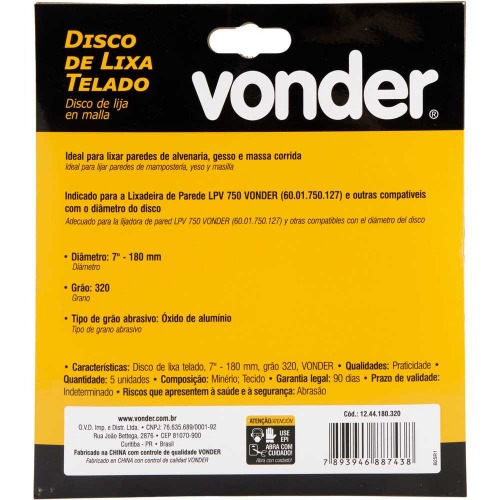 Disco de lixa telado 180 mm gr�o 320 com 5 pe�as