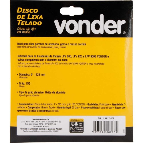 Disco de lixa telado 225 mm gr�o 150 com 5 pe�as