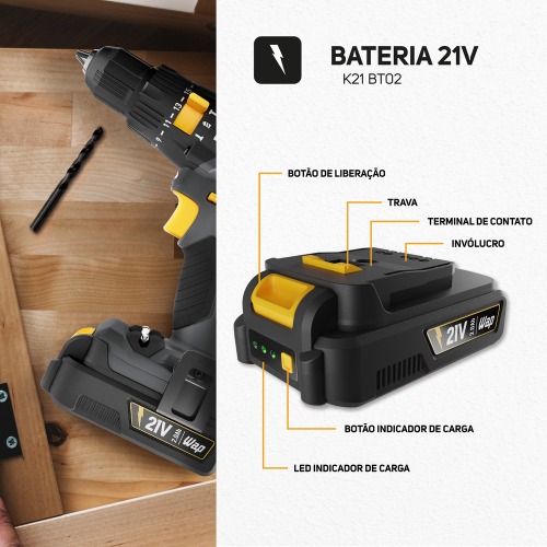 Bateria 21V 2Ah íons de lítio intercambíavel - K21 BT02 Bateria 21V 2Ah íons de lítio intercambíavel - K21 BT02