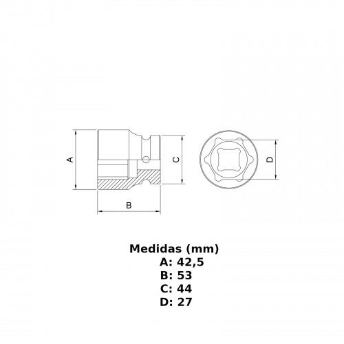 Soquete sextavado de impacto 27 mm encaixe 3/4 Soquete sextavado de impacto 27 mm encaixe 3/4