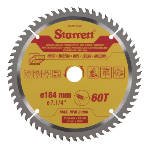 Disco de serra para madeira 184 mm x 20 mm 60 dentes - CCS184-60AW Disco de serra para madeira 184 mm x 20 mm 60 dentes - CCS184-60AW