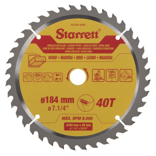 Disco de serra para madeira 184 mm x 20 mm 40 dentes - CCS184-40AW