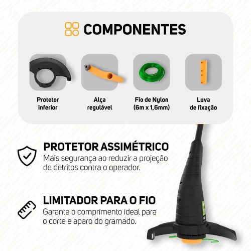 Aparador de grama el�trico 1600 watts a fio de nylon - WG AG01E  220V