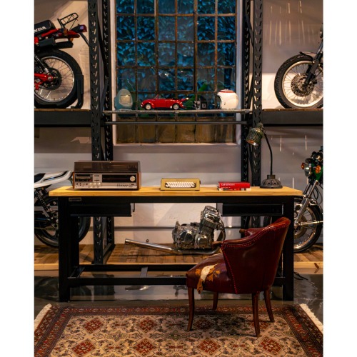 Bancada aberta com 02 gavetas e tampo de madeira pinus - RLL-210P