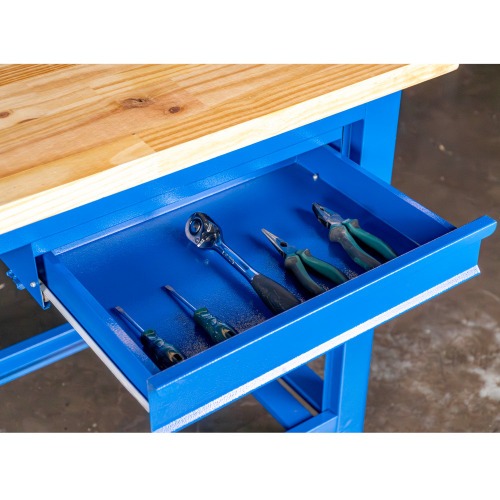 Bancada aberta com 02 gavetas e tampo de madeira pinus - RLL-210A