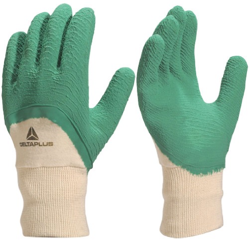 Luva de algod�o revestida em l�tex corrugado verde G - LA50009