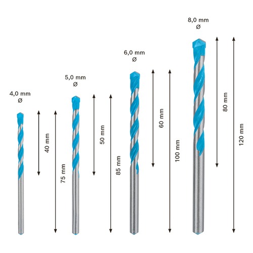 Jogo brocas multi material 4 a 8 mm com 4 pe�as - CYL-3 Multi Construction