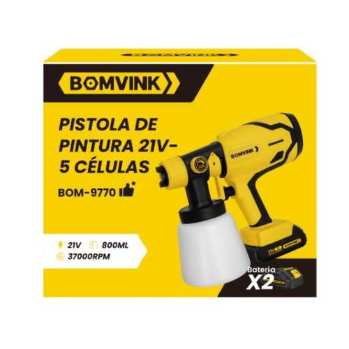 Pistola de pintura pulverizadora a bateria 21V com 2 baterias - BOM-9770  110V/220V