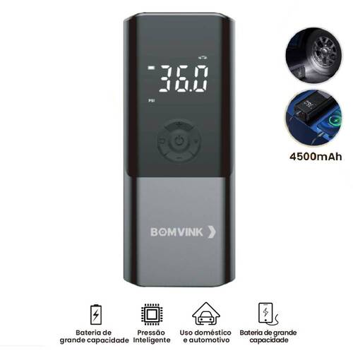 Mini Compressor de ar port�til digital recarreg�vel 150 PSI com LED - BOM-8906