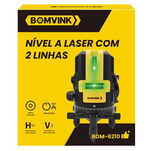 N�vel a laser verde bateria 2 linhas com maleta e �culos - BOM-6210