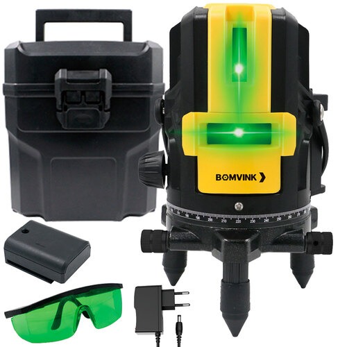N�vel a laser verde bateria 2 linhas com maleta e �culos - BOM-6210